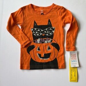 Carter's Halloween Orange with Black Cat & Pumpkin Girl's Shirt, Size 18M, NWT